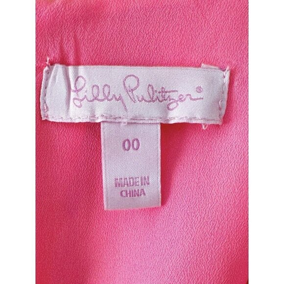 Lilly Pulitzer Mila Tiki Pink Shift Dress 00 100% Cotton Pom Pom Floral - Picture 9 of 10